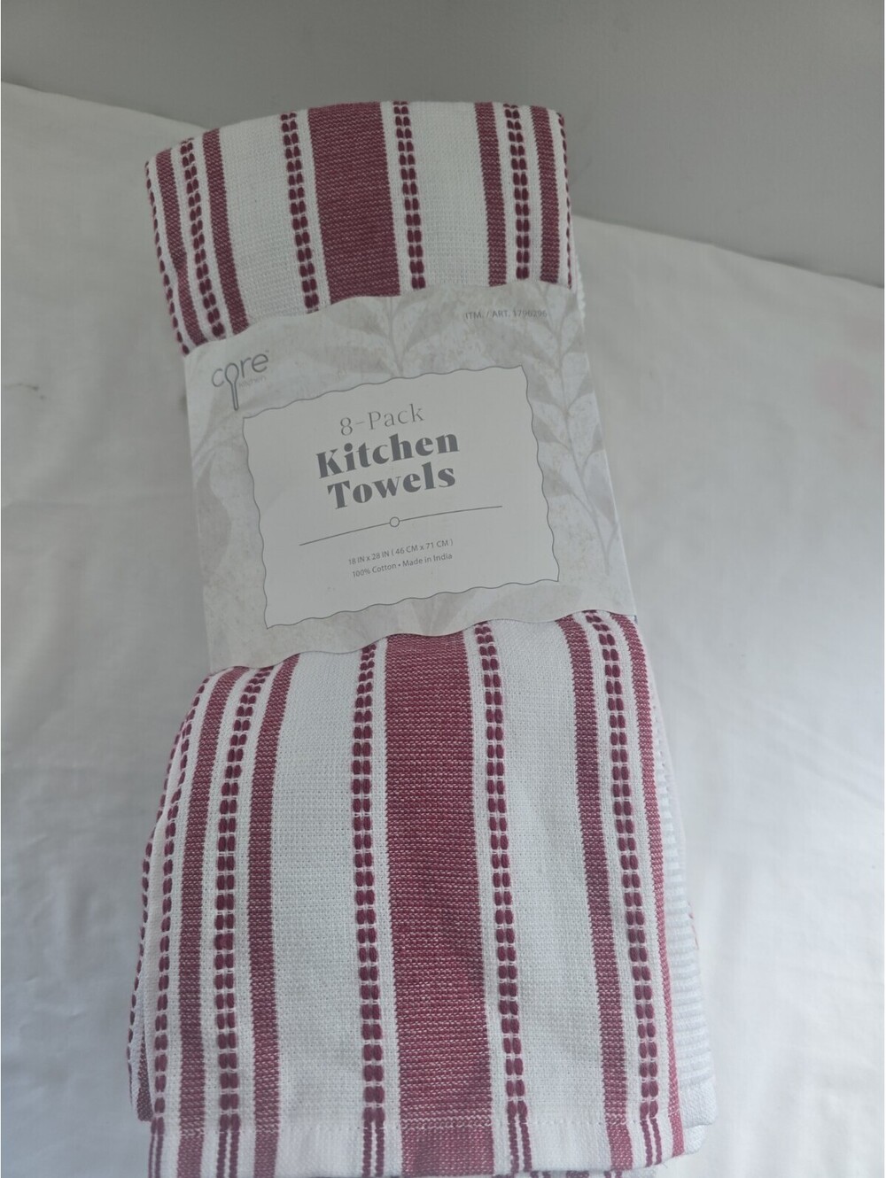 Core Home 8-Pack  Red/ Striped White 100% Cotton Kitchen Towels